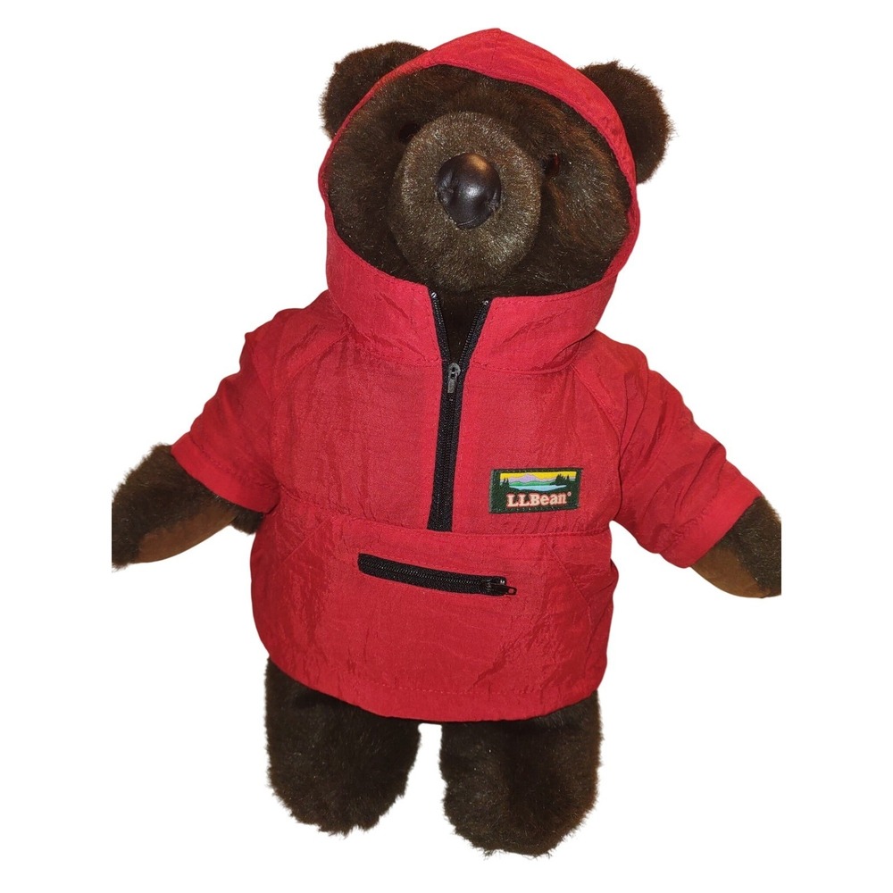 LL Bean Teddy Bear Plush 17" Red Jacket Parka Stuffed Animal Toy Made in Korea